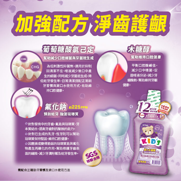 【白人】兒童漱口水550ml(葡萄)X2瓶 【贈送】白人兒童牙刷x2支(刷柄顏色任選)
