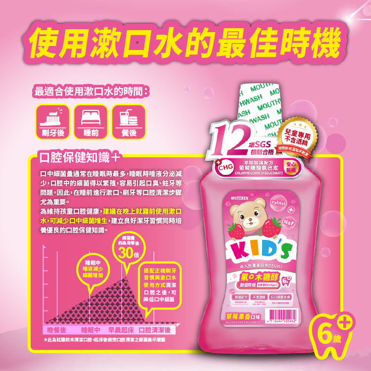 【白人】兒童漱口水550mlX1入(草莓)