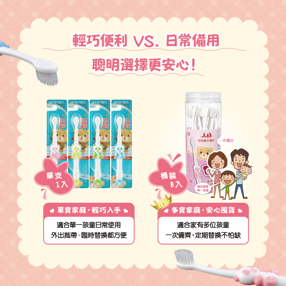 【白人】兒童牙刷8入(桶裝)【NEW新品上市】