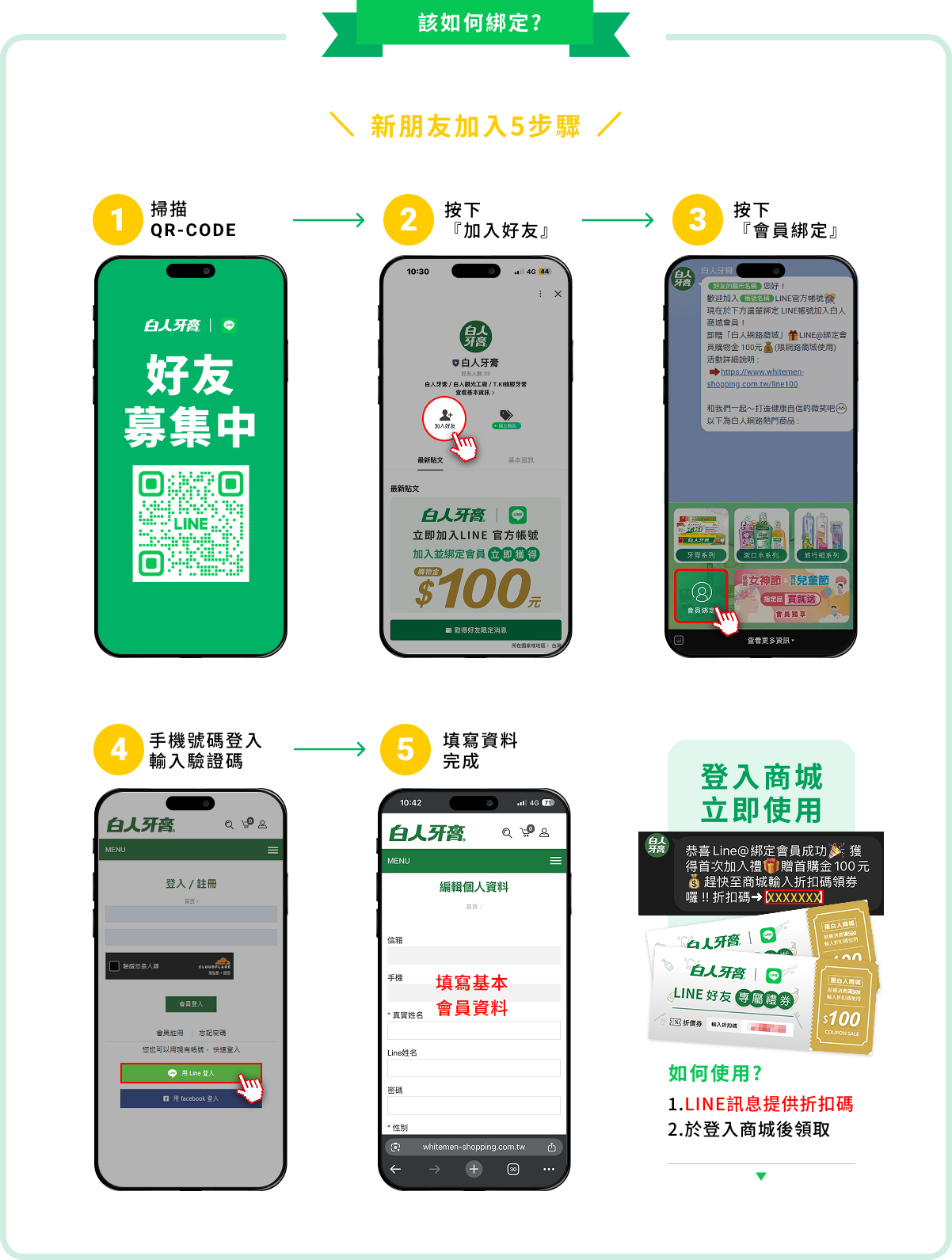 LINE@會員綁定拿100