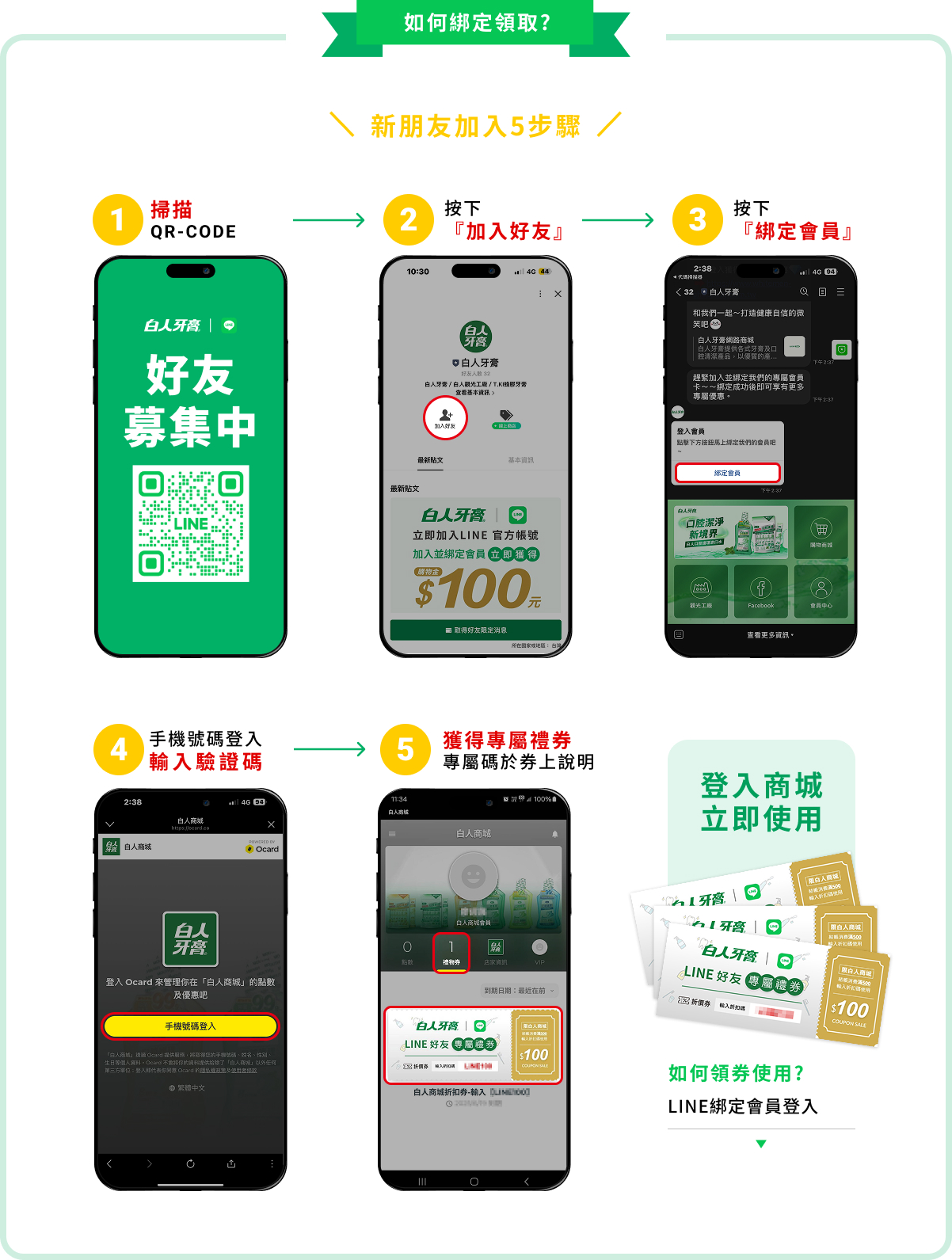 LINE@會員綁定拿100